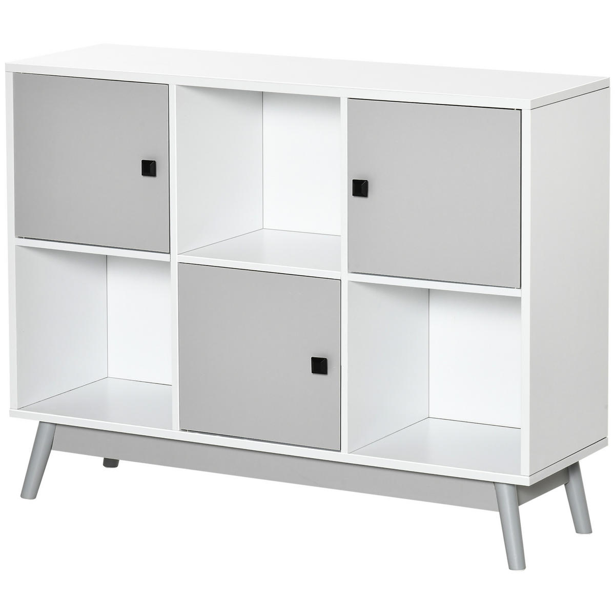 SIDEBOARD Weiß-Grau, 3 Türen, 3 offene Fächer, 96/30/75 cm - Grau, Holz (96/75/30cm) - PANGIVO