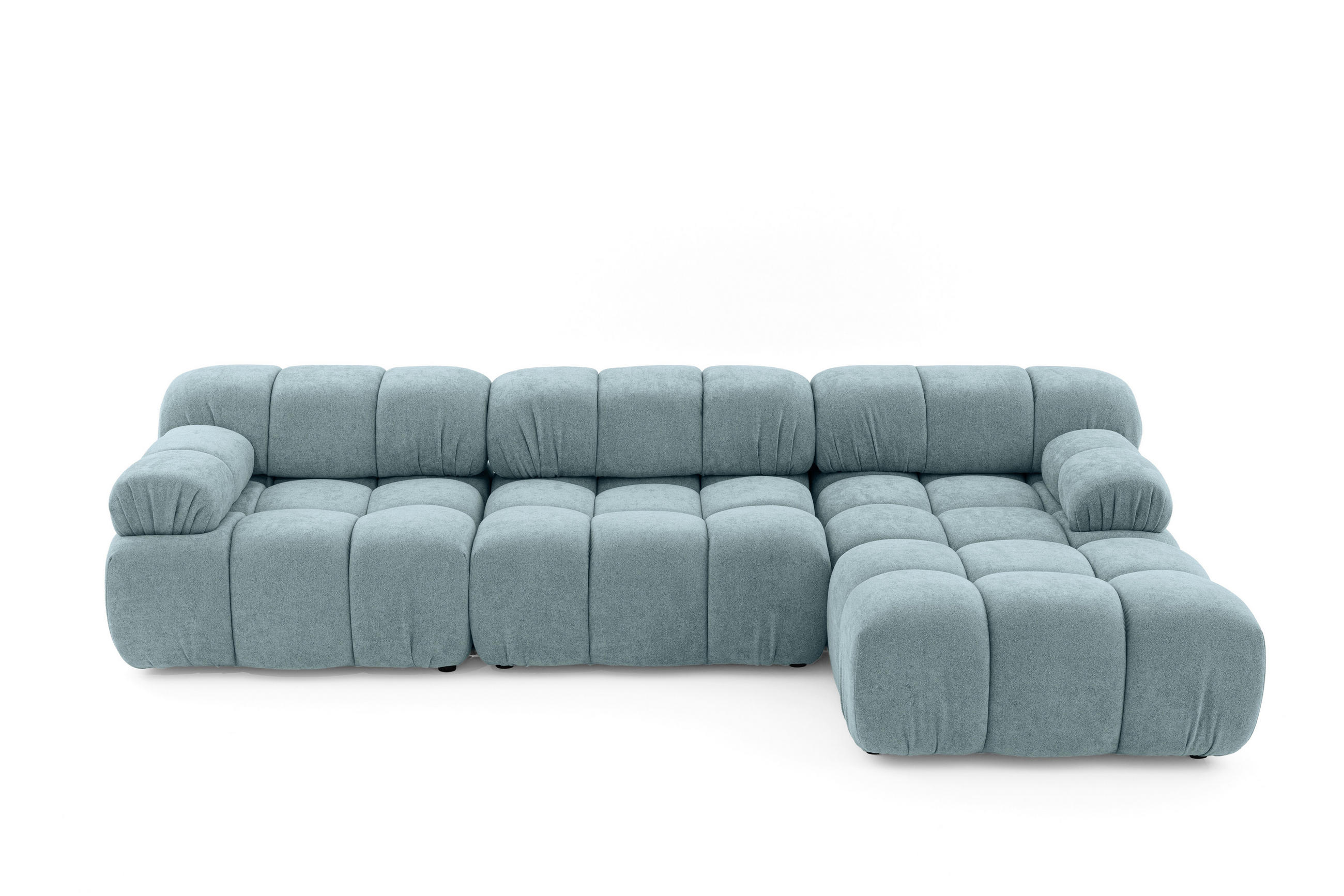 MODULARES Ecksofa MOMENTUM L, Rechts, Breite 282 cm, strukturierter Stoff, Hellblau - Chromfarben/Hellblau, Holz/Textil (155/282cm) - Muffo