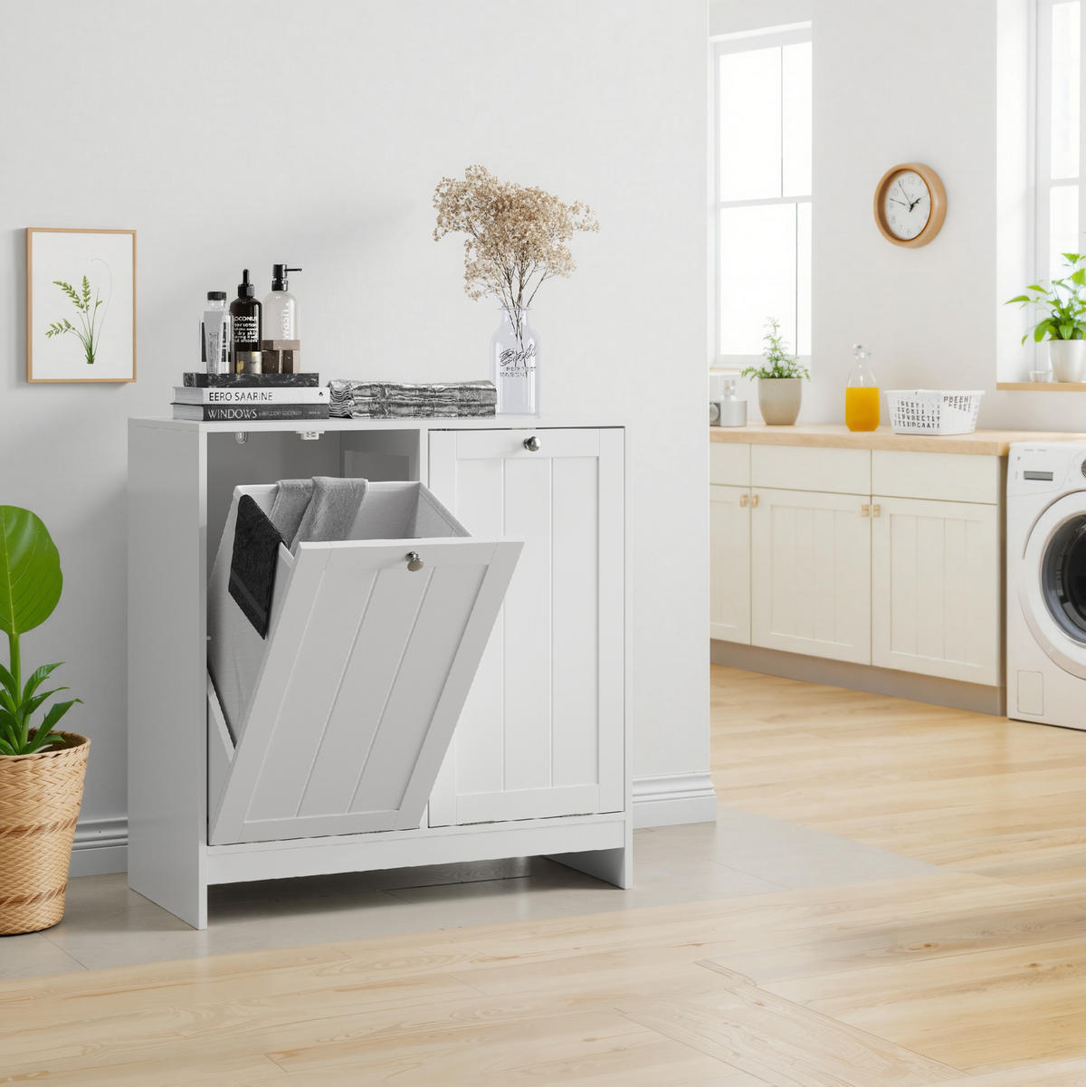 WÄSCHESCHRANK mit 2 Körben Weiß MDF - Weiß, Holzwerkstoff (33/68/66cm) - Beauniv
