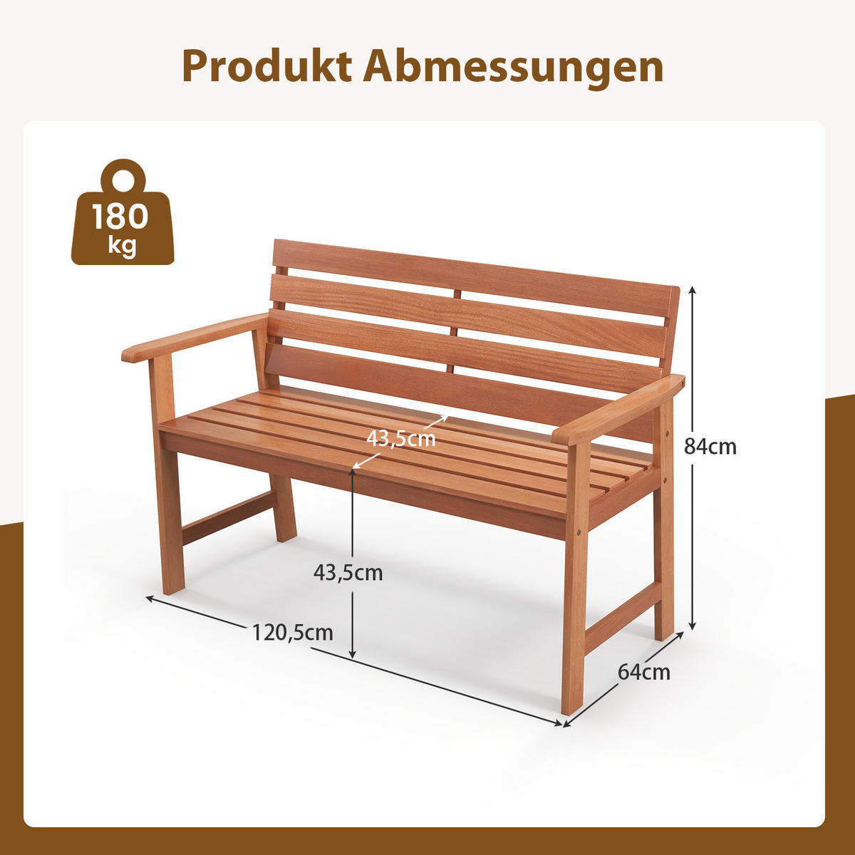 GARTENBANK Natur - Naturfarben, Holz (64/84/120.5cm) - COSTWAY