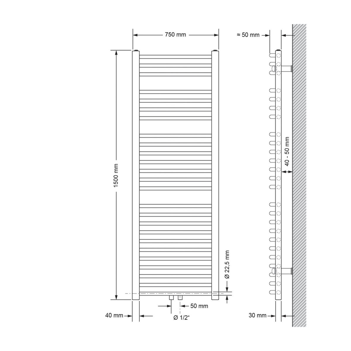 BADHEIZKÖRPER Sahara 750x1500 mm Anthrazit gebogen mit Ventil Eckform - Anthrazit, Metall (75/150/3cm) - LuxeBath