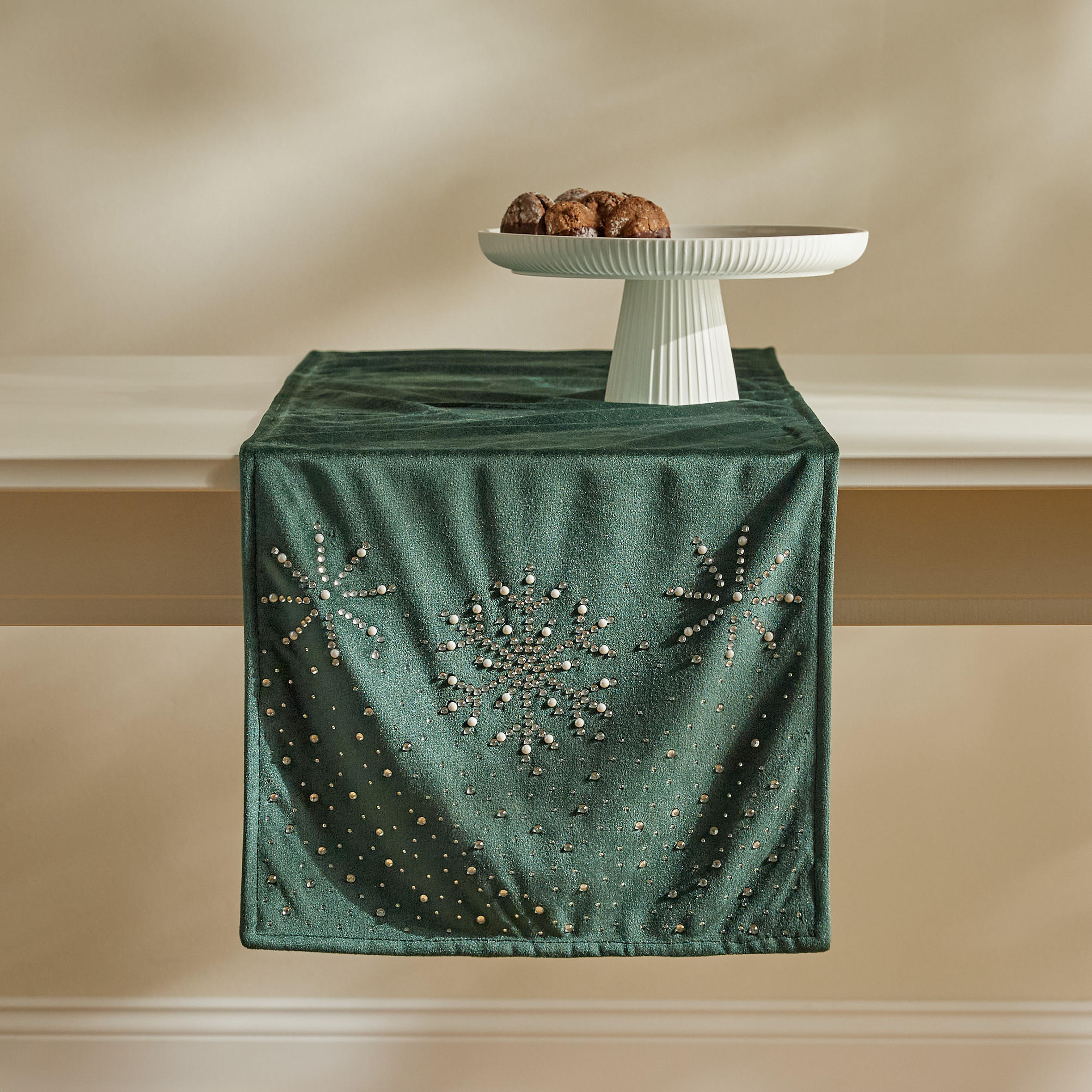 TISCHLÄUFER Bestickter NEVE, 35x180 cm, Grün, Weihnachten Deko Tischdecke, Christmas - Dunkelgrün, Textil (180/35/1cm) - home&you