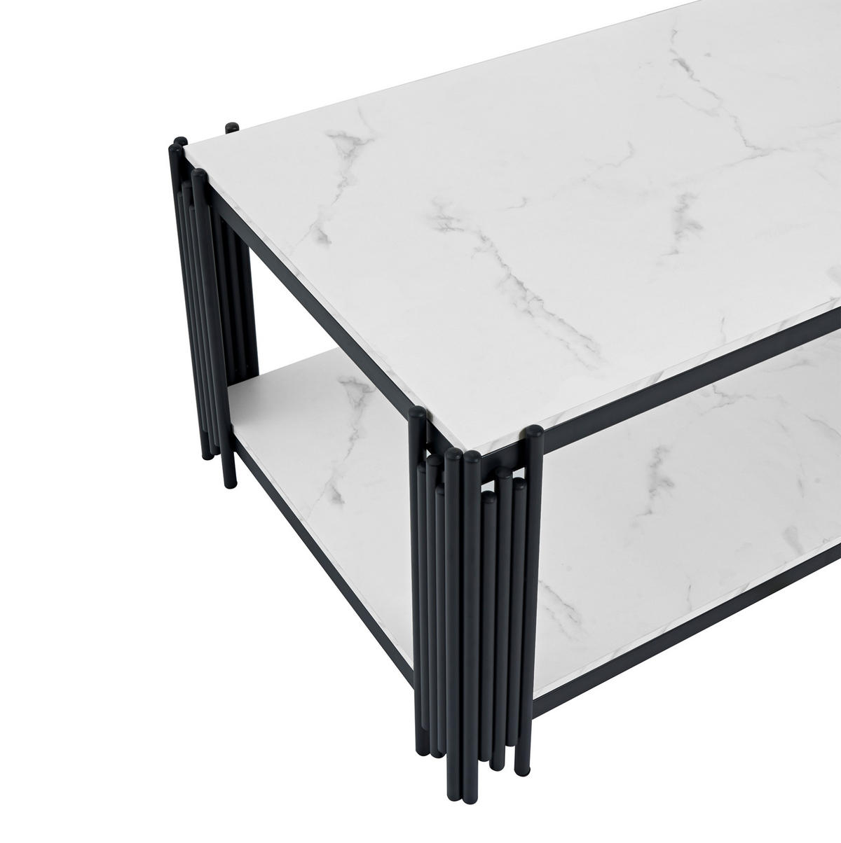 COUCHTISCH mit 2 Ablagen Marmoroptik Weiß-Schwarz - Weiß, Metall (114/64/46cm) - Meubliv