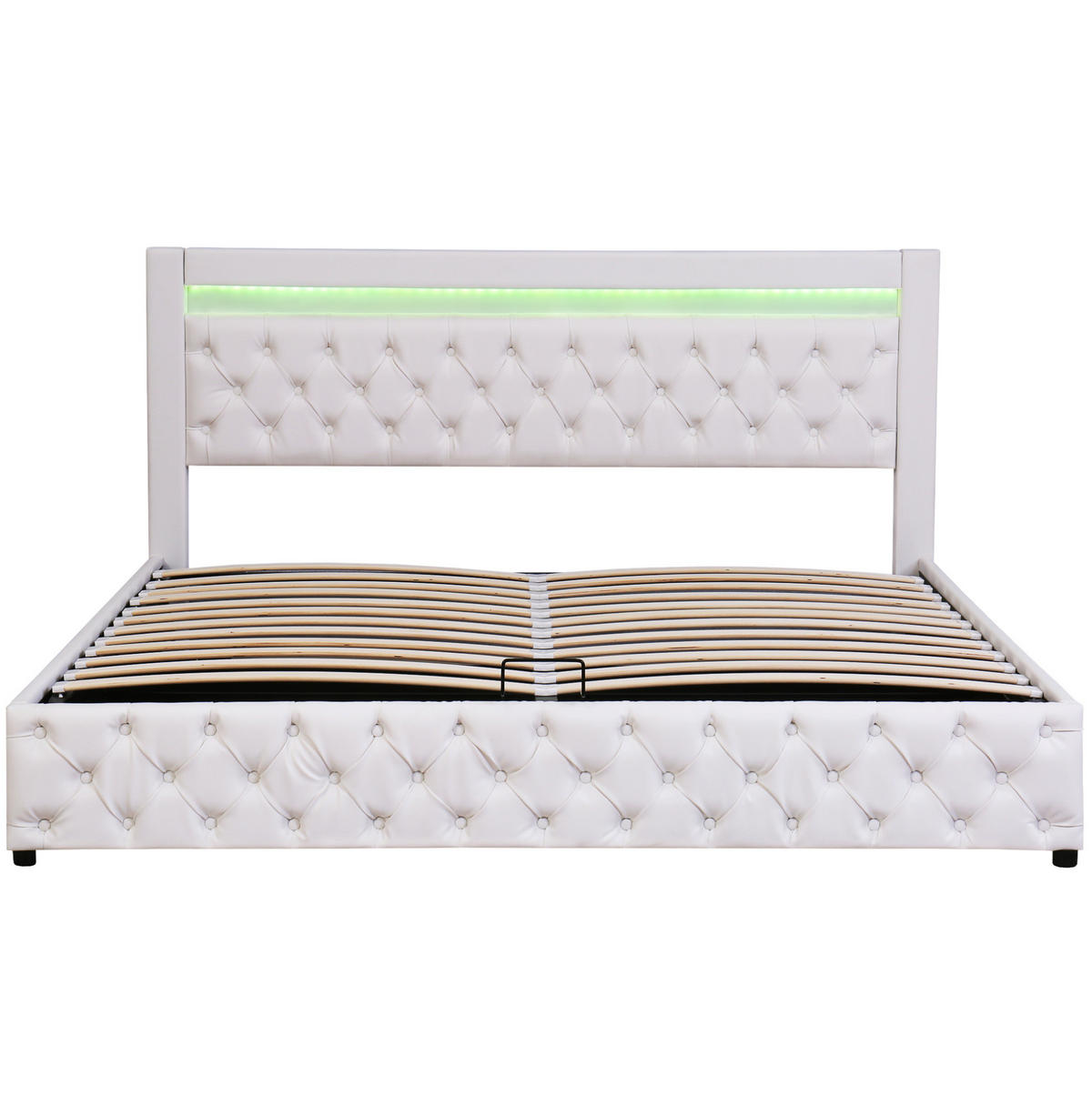 POLSTERBETT 180/200 cm Weiß Funktionsbett mit Stauraum und LED-Beleuchtung - Weiß, Kunststoff (180/200cm) - OKWISH