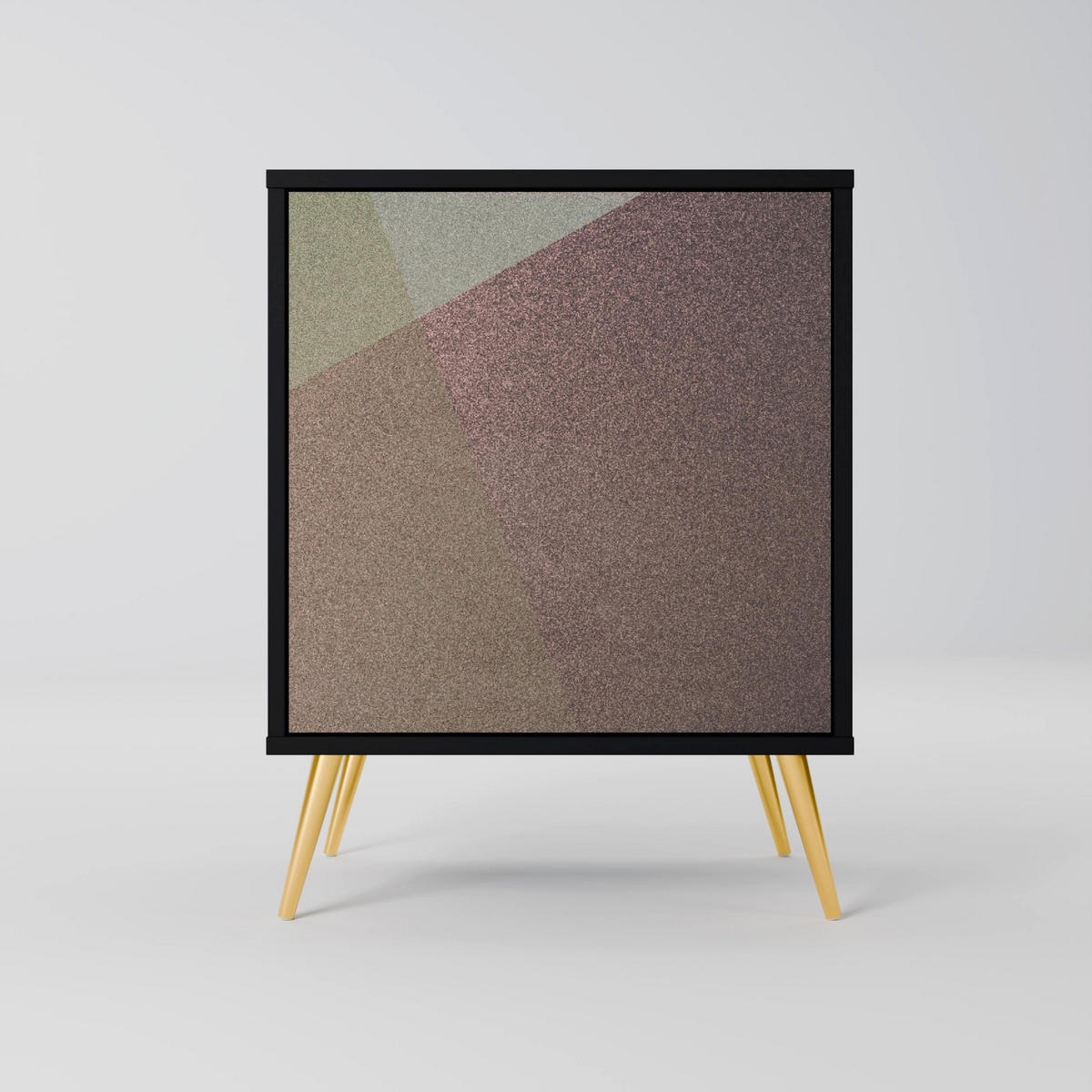 SIDEBOARD BEIGE GEOMETRY, Schwarz, 57,5x42x72,5 cm, Schwarze Metallfüße - Multicolor/Schwarz, Holzwerkstoff/Metall (57.5/72.5/42cm) - SpaceRebels