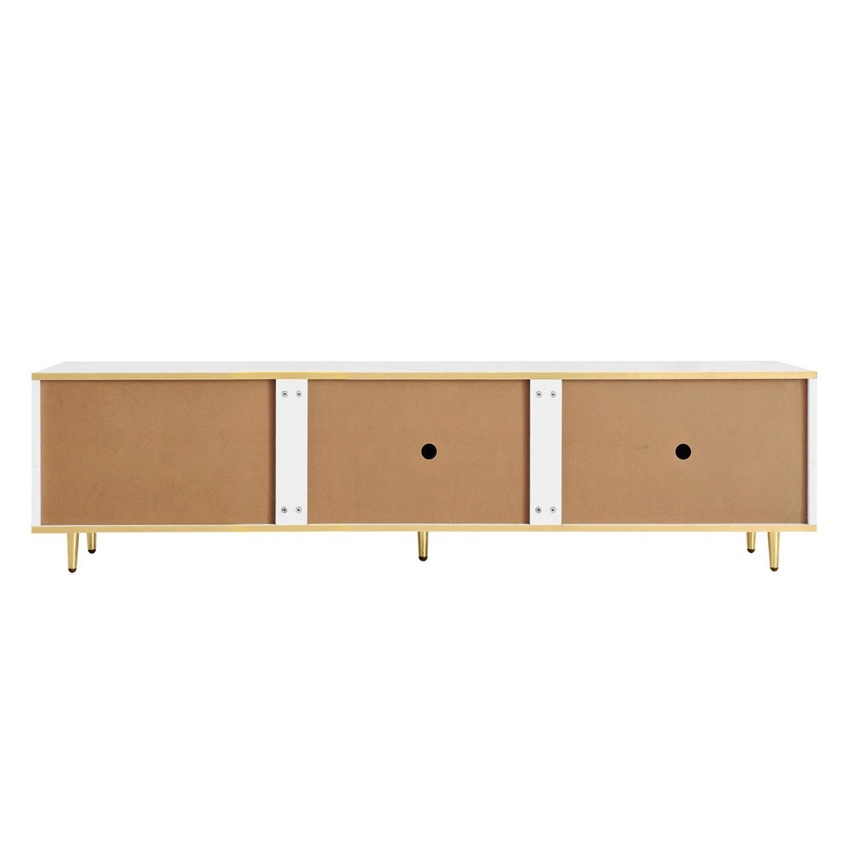 TV-LOWBOARD aus MDF und Holzwerkstoff 170x37x45 cm Weiß/Gold mit 2 Schubladen und geschnitzten Fronten - Weiß, Holzwerkstoff (175/45/40cm) - Modfu