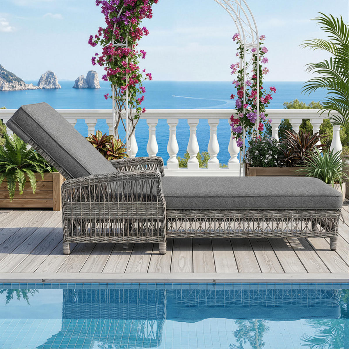 SONNENLIEGE RATTAN WETTERFEST verstellbare Rückenlehne Grau - Grau, Kunststoff (57/83/153cm) - Kaket