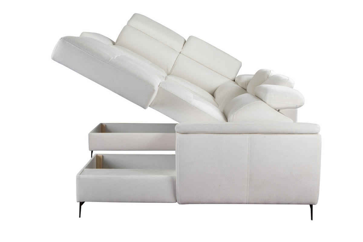 WOHNLANDSCHAFT VOLA Weiß Velours-Stoff mit Schlaffunktion - Weiß, Holz (348/105/199cm) - MASSENO