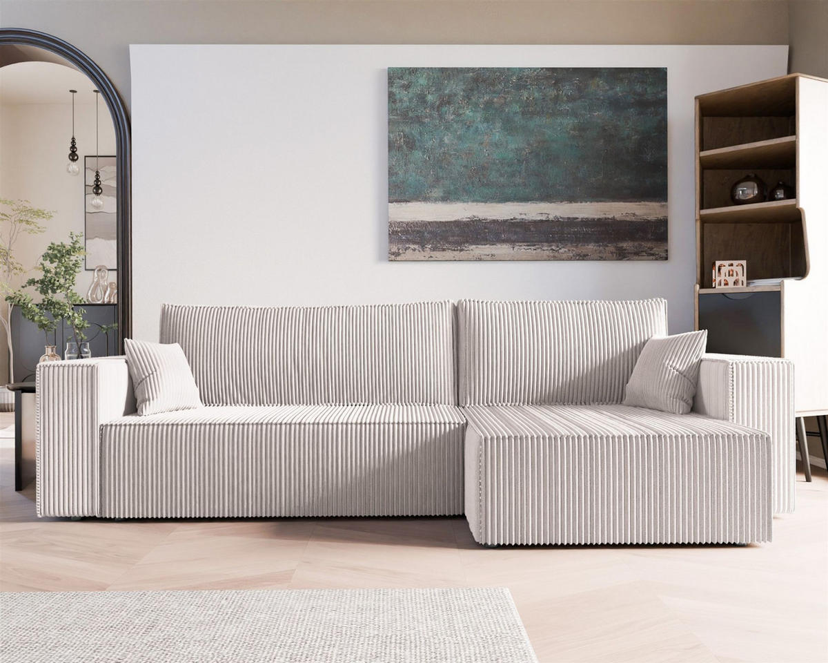 ECKSOFA Adara Max Mit Schlaffunktion - Weiß, Holzwerkstoff/Textil (145/276cm) - Fun Möbel