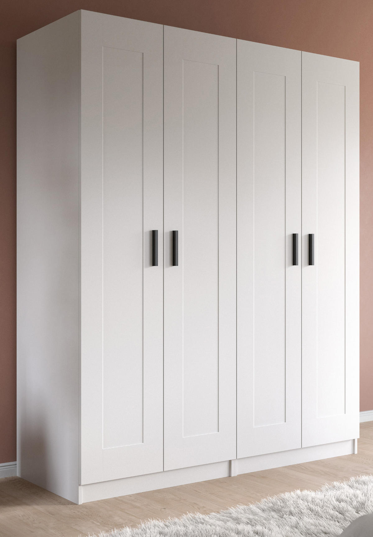 KLEIDERSCHRANK in weiß 160 x 194 cm, Drehtürenschrank 4-türig skandinavisch - Schwarz/Weiß, Holzwerkstoff/Kunststoff (160/194/56cm) - Inn.Furn