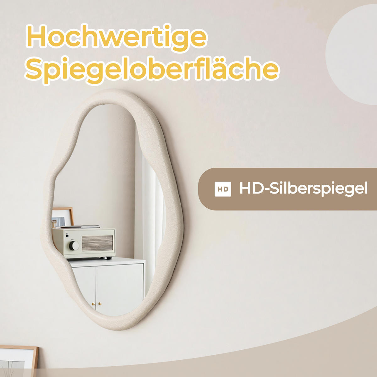 70CM H Wandspiegel mit weißem, unregelmäßigem Rahmen,Geeignet für Schlafzimmer, Wohnzimmer, Badezimmer und Flur - Weiß, Glas (50/70/2.5cm) - Hometopia