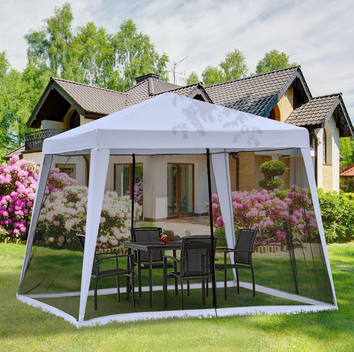 PAVILLONS aus Stahl 300x300x245 cm in Grau mit Moskitonetzen - Grau, Metall (300/245/300cm) - Modfu