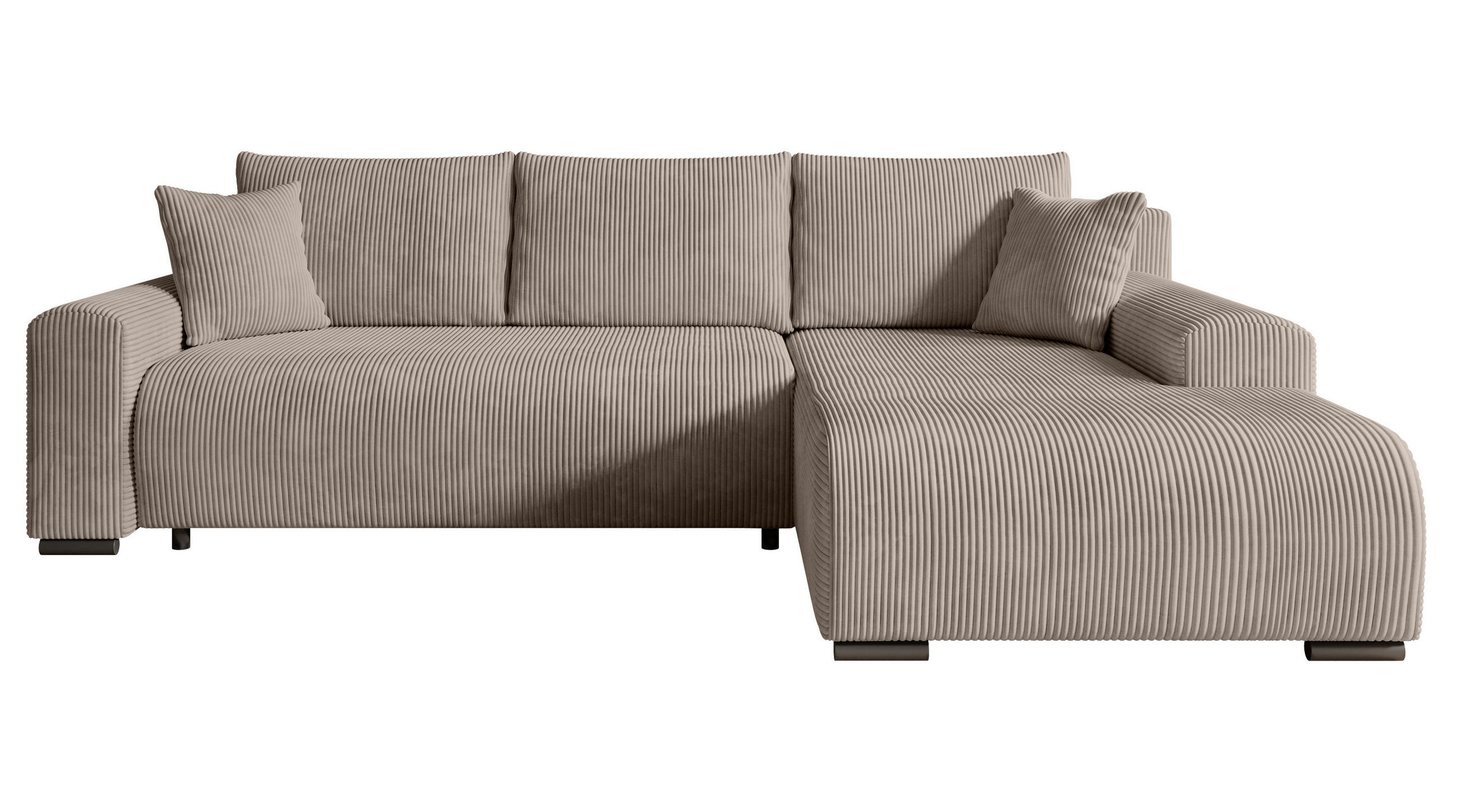 ECKSOFA Nelly mit Bettkasten und Schlaffunktion, Cordstoff in L-Form - Beige, Textil (270/185cm)