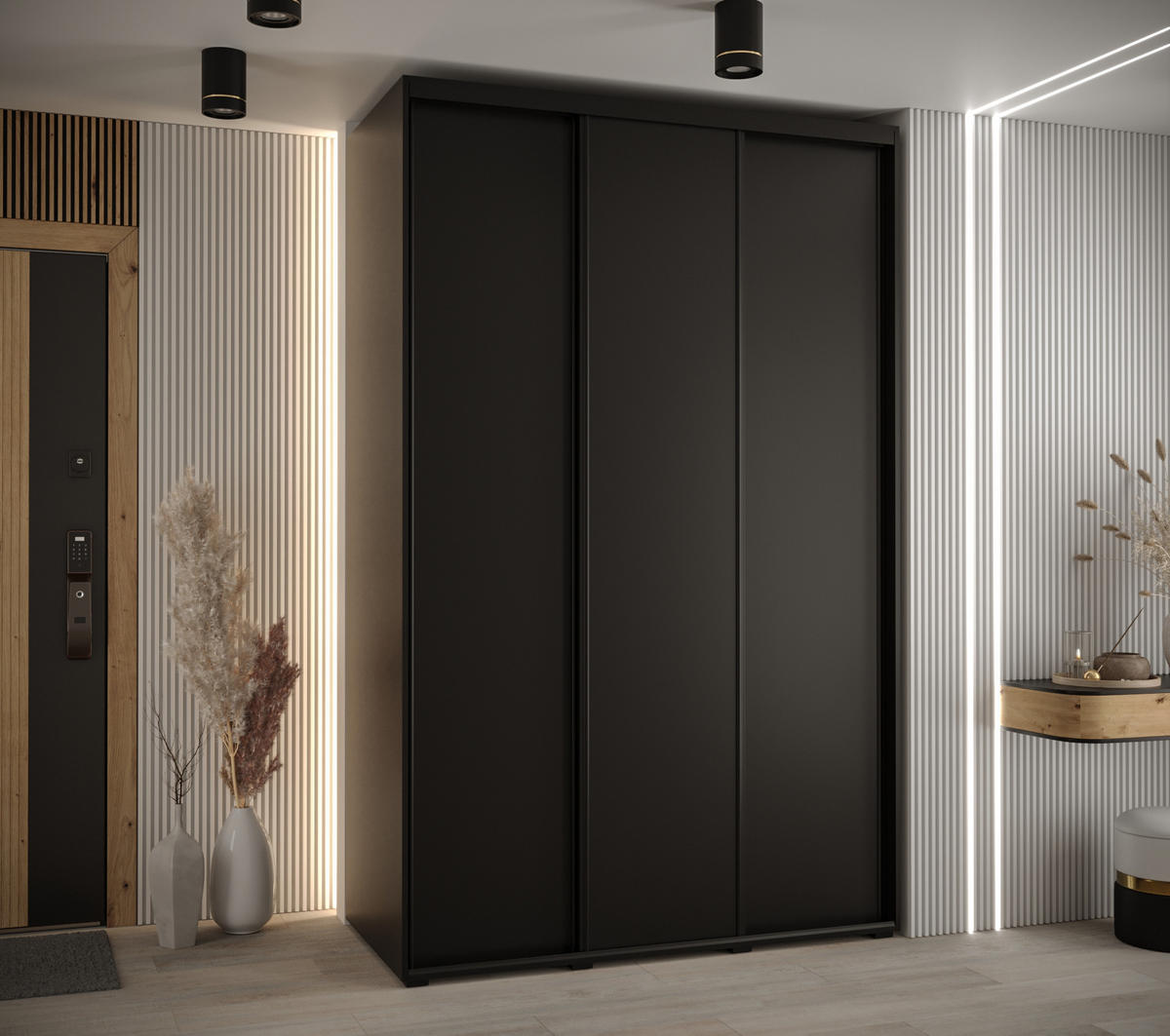 SCHWEBETÜRENSCHRANK 235,2/150/60 3-türig - Schwarz, Holz/Metall (150/235/60cm) - Abiks Möbel