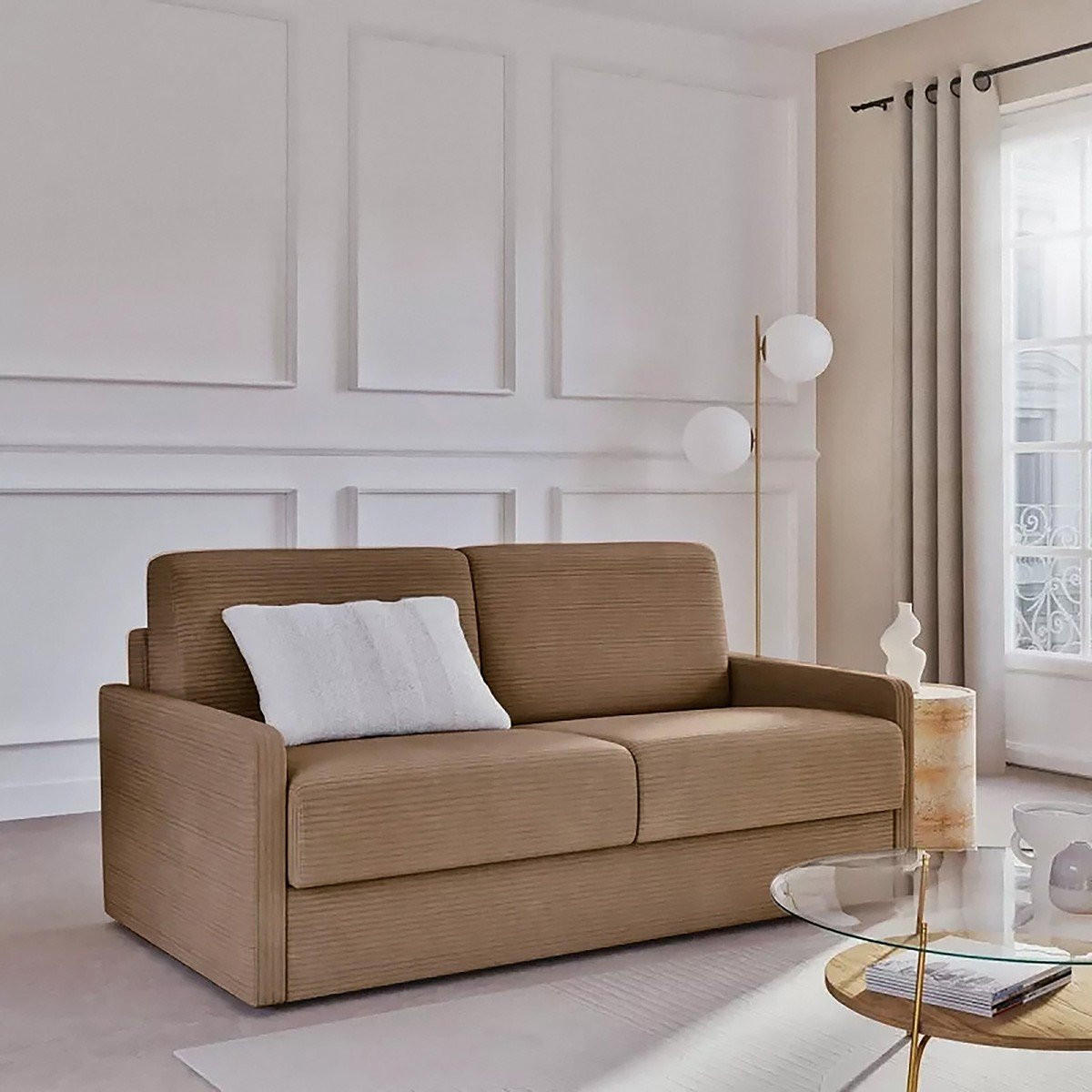 SCHLAFSOFA mit 3 Plätzen aus geripptem Samt, 175 cm lang - Braun, Textil (100/87/175cm) - Calicosy