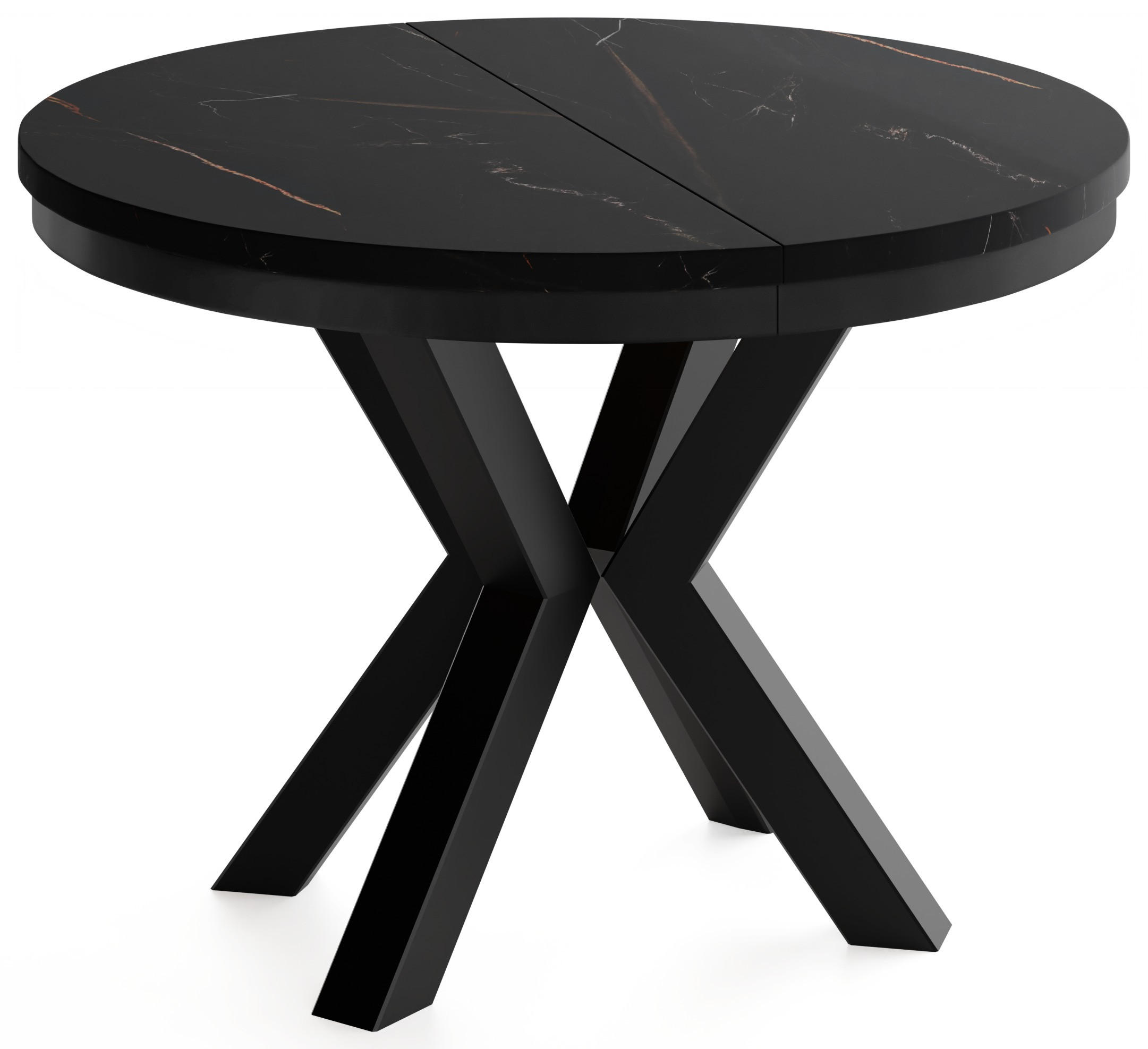 ESSTISCH Clara runder ausziehbarer, Marmor Schwarz Kupfer 100-180/100/76 cm - Schwarz/Kupferfarben, Holzwerkstoff/Metall (100/180/76cm) - WFL GROUP