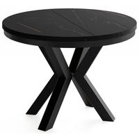 ESSTISCH Clara runder ausziehbarer, Marmor Schwarz Kupfer 120-200/120/76 cm - Schwarz/Kupferfarben, Holzwerkstoff/Metall (120/200/76cm) - WFL GROUP