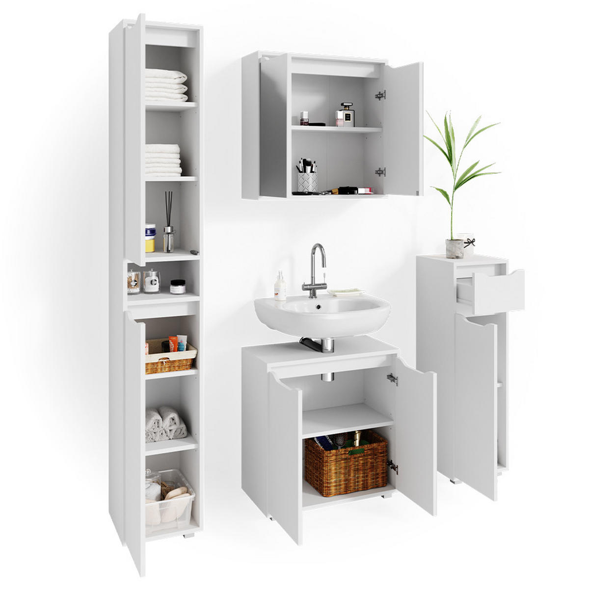 BADMÖBEL-SET Ruben Weiß 4 Teile - Weiß, Holzwerkstoff (60/62/30cm) - Vicco