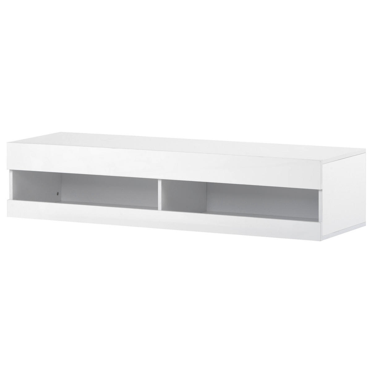 TV ormarić od MDF-a 140x40x30,5 cm bijela s LED rasvjetom, zidna montaža i visokosjajna prednja strana - bijela, drvni materijal (140/30.5/40cm) - Modfu