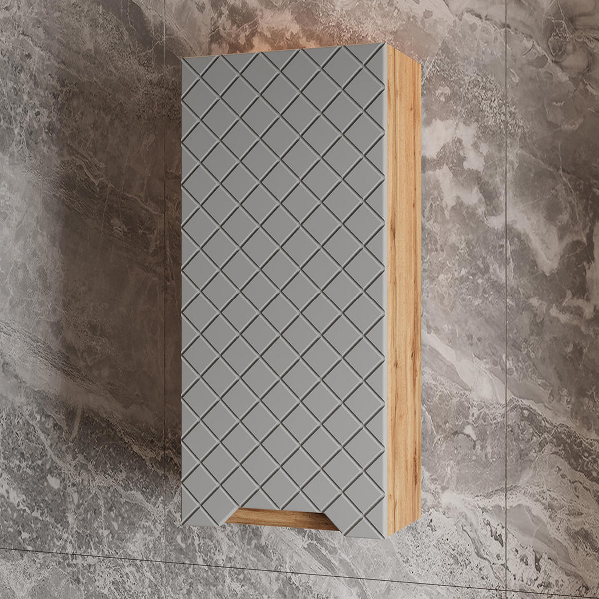 BADSCHRANK Lotta Eiche/Grau mit Kachelstruktur 20 x 72.6 cm - Grau, Holzwerkstoff (20/72.6/33cm) - Vicco