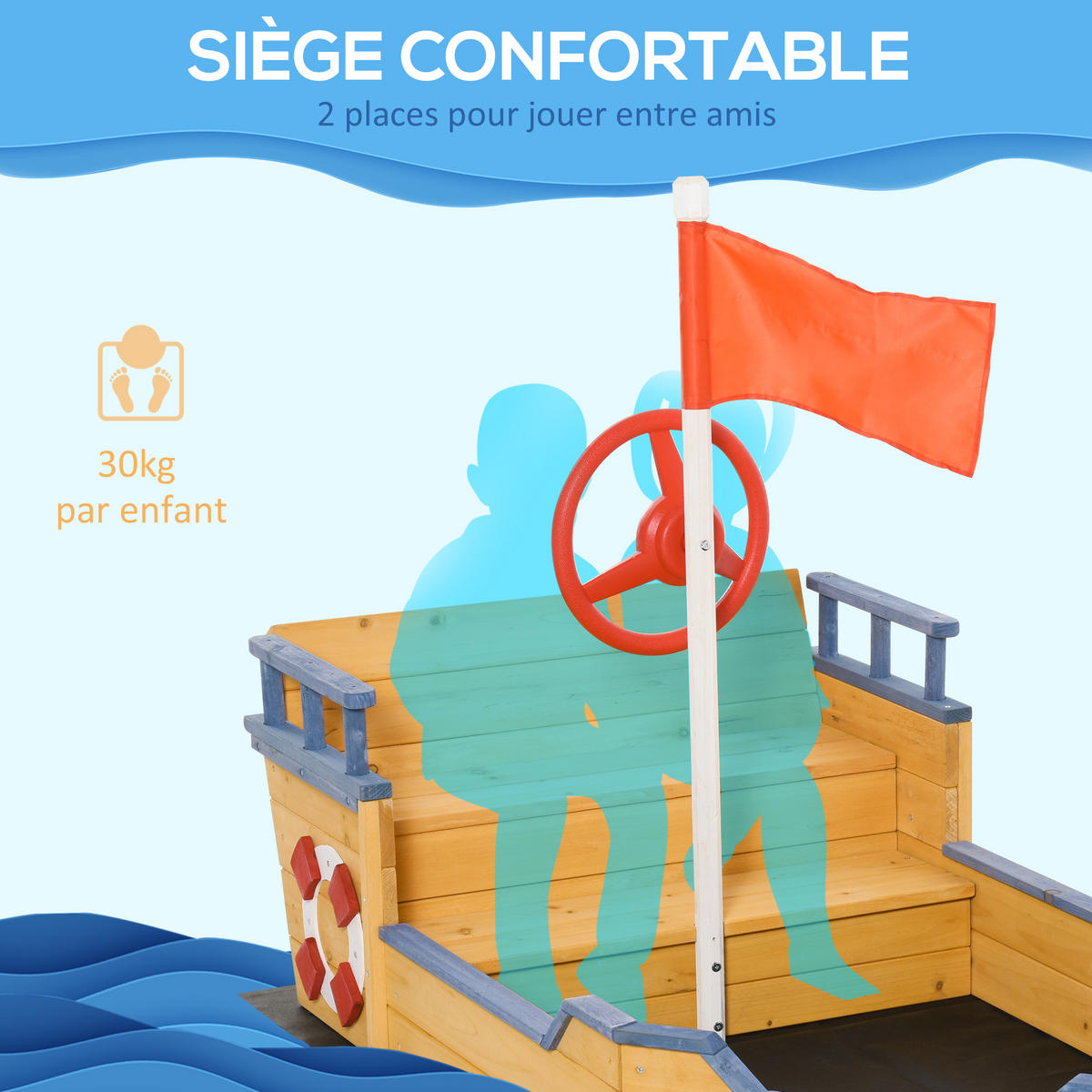 SANDKASTEN DE-18750 Piratenschiff mit Steuerruder & Stauraum - Gelb, Holzwerkstoff (158/78/45.5cm) - ComfortXL