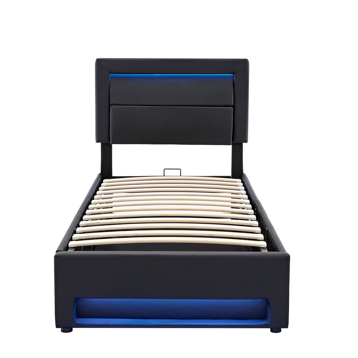 POLSTERBETT 90/190 cm Schwarz aus PU mit LED-Beleuchtung und Stauraum - Schwarz, Kunststoff (90/190cm) - OKMYHOME