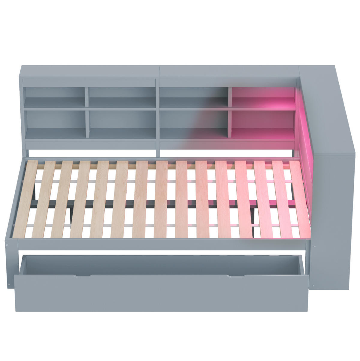 RAHMENBETT LED-Massivholzsofa 140/200 cm Grau mit Stauraum USB-Anschluss - Grau, Holz (140/200cm) - OKWISH