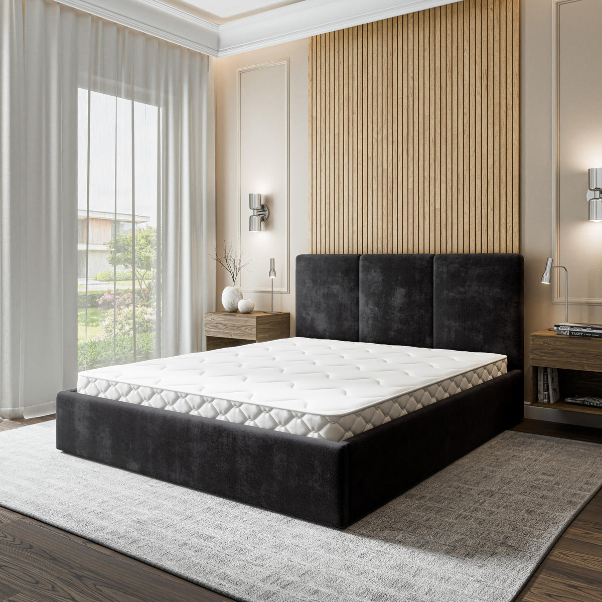 POLSTERBETT AZURI 180x200 cm mit Bettkästen - Schwarz - Schwarz, Holz (180/200cm) - MASSENO