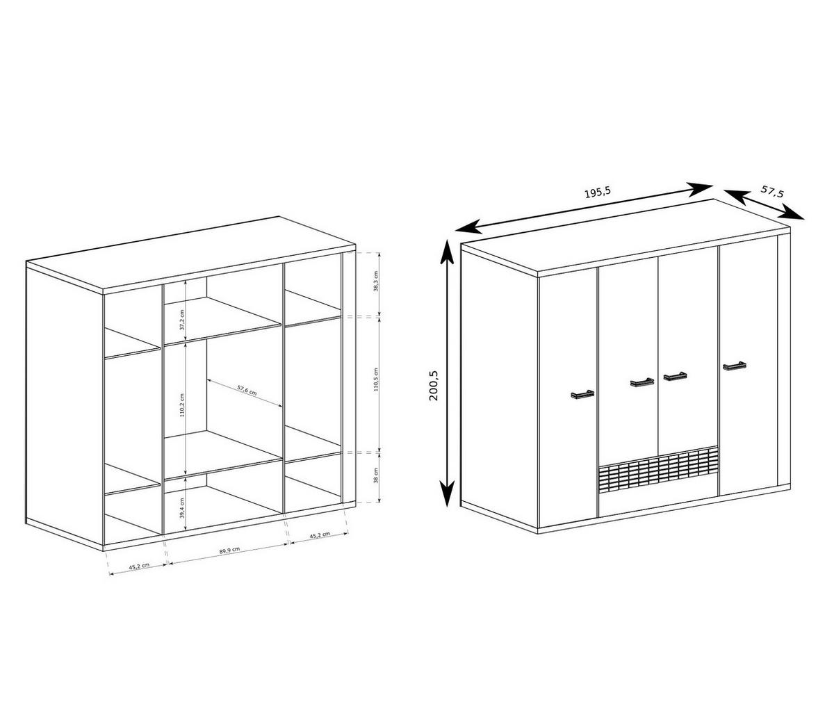 DREHTÜRENSCHRANK YASUO 195,5/200,5/57,5 cm 4-türig Eichefarben - Eichefarben, Holzwerkstoff (195.5/200.5/57.5cm) - MASSENO