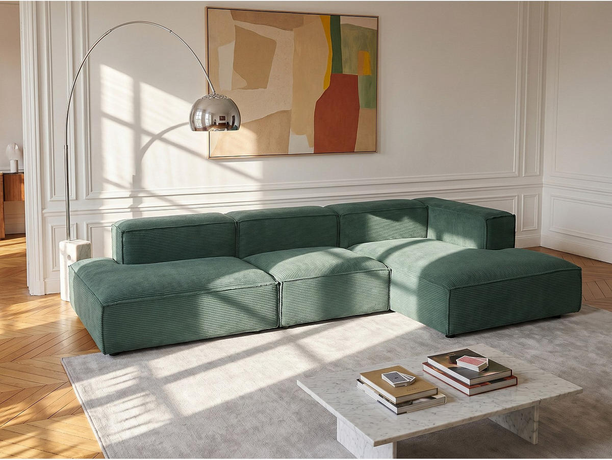 MODULIERBARES Sofa - 4 Personen - samt - grün Ruzolo - Grün, Textil (330/67/169cm) - Vente-Unique