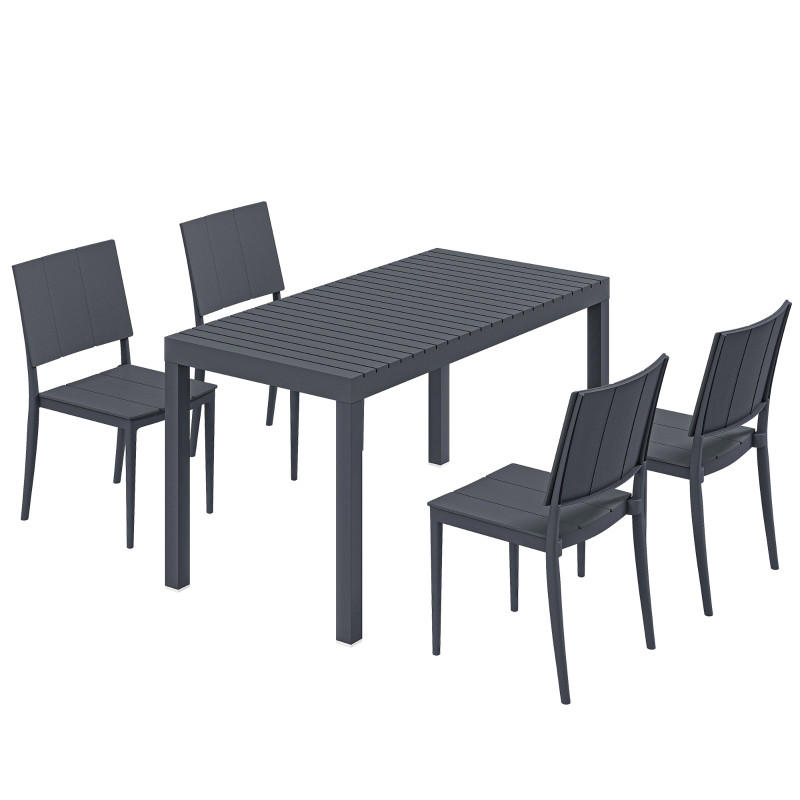 GARTENMÖBEL,BREITER Tisch+4 Stapelstühle,dunkelgrau - Grau, Metall - Vallsero