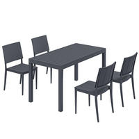 GARTENMÖBEL,BREITER Tisch+4 Stapelstühle,dunkelgrau - Grau, Metall - Vallsero