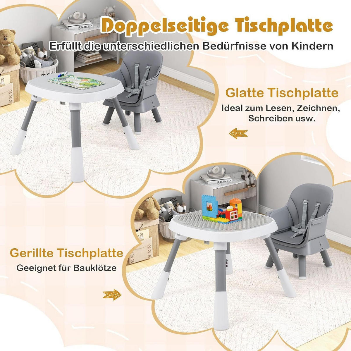 BABYHOCHSTUHL mit abnehmbarem Tablett grau - Grau, Kunststoff (60/93/60cm) - COSTWAY