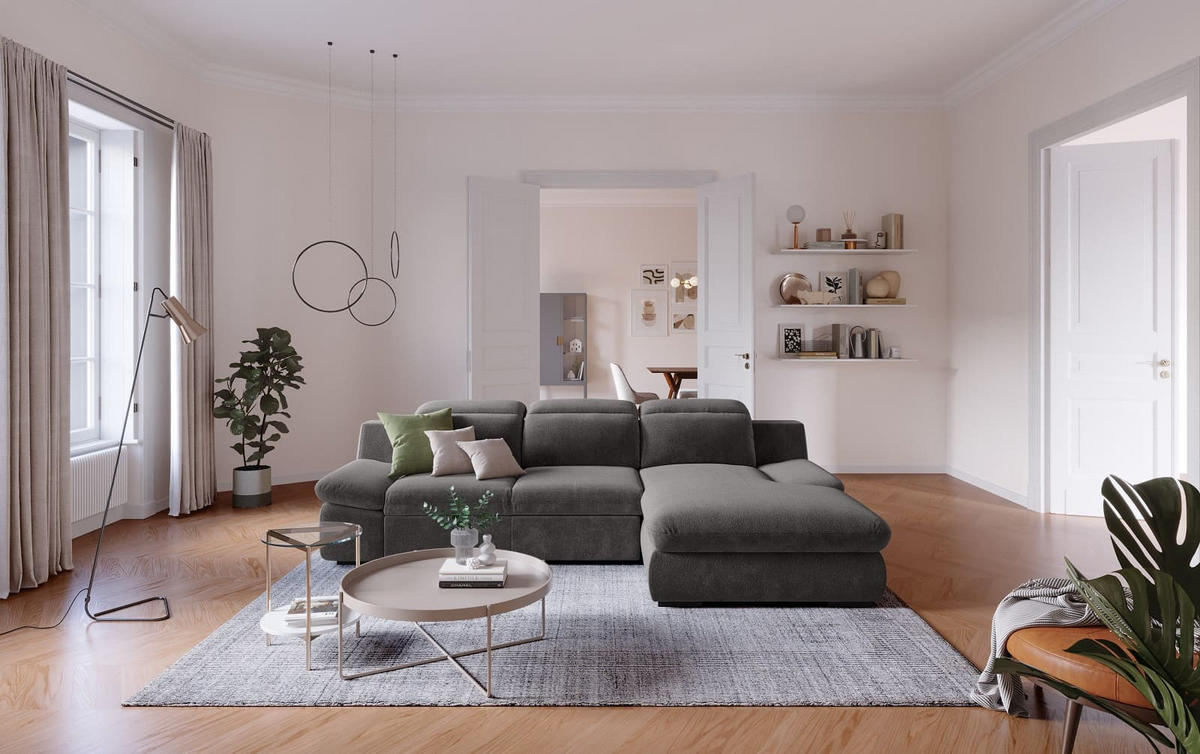 ECKSOFA mit Schlaffunktion und Bettkasten - Graphitfarben, Kunststoff/Textil (168/276cm) - Cotta