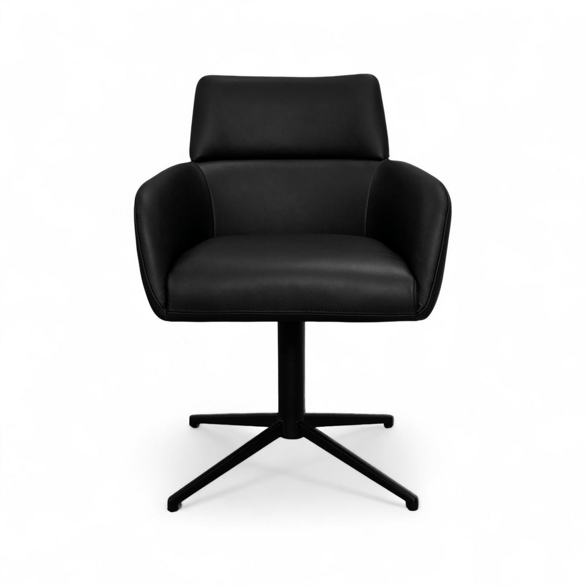 STUHL 1 Stück in Echtleder Schwarz - Schwarz, Leder/Metall (58/83/58cm) - Furnhouse