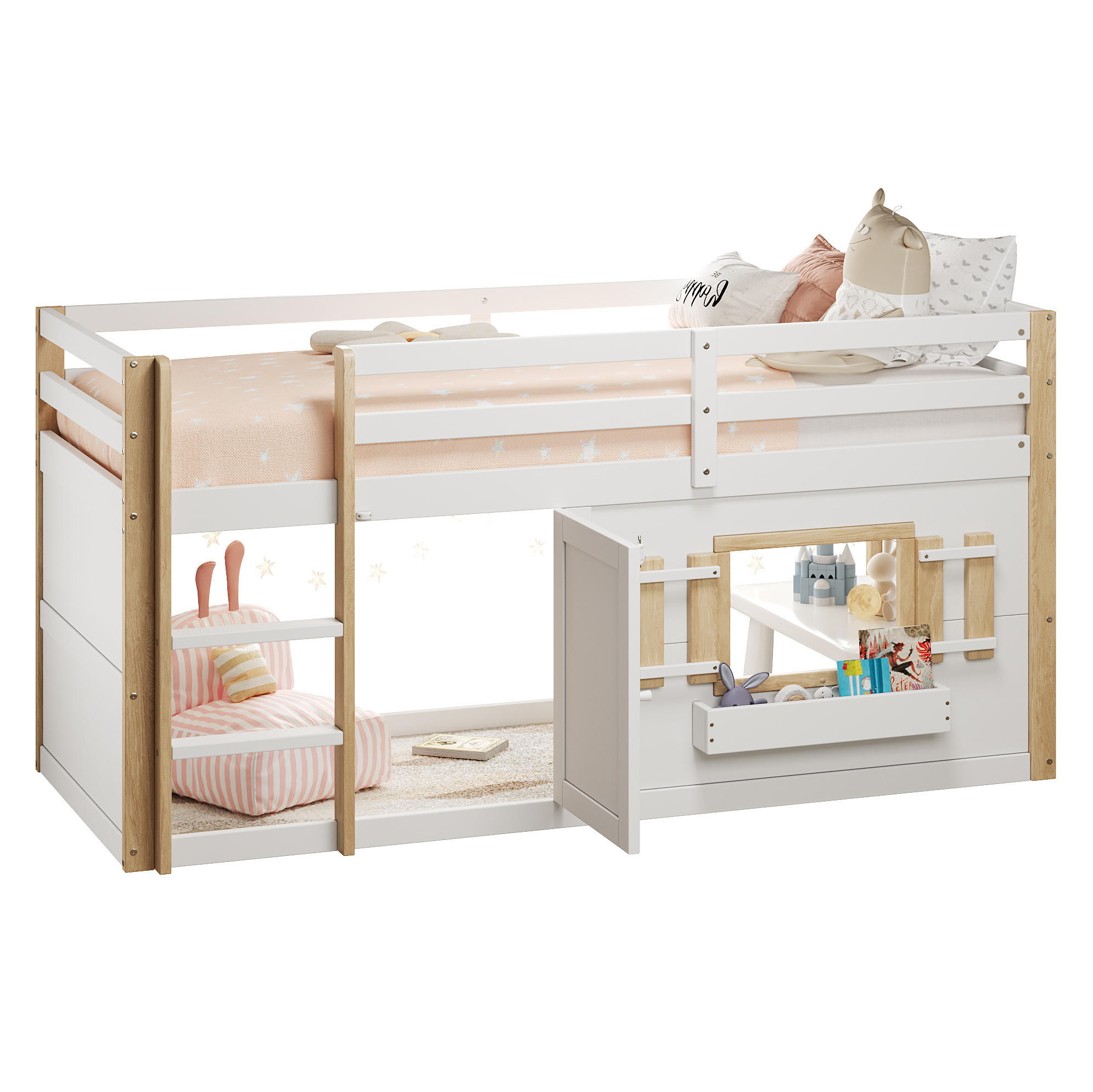 HOCHBETT 90/200 cm, weiß mit Spielbereich ohne Matratze - Weiß, Holz (90/200cm) - MIVRAY