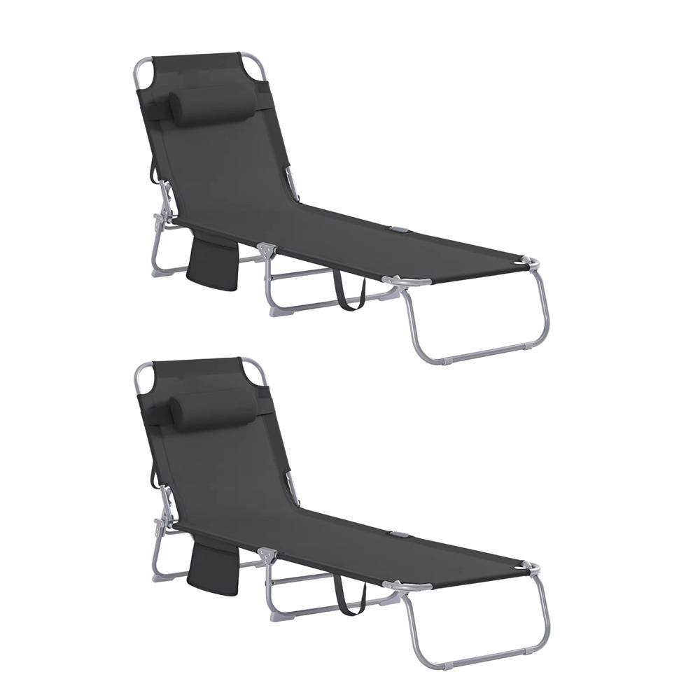 GARTENLIEGE 2ER SET Klappbar mit Kopfkissen - Schwarz, Metall (56/81/155cm) - Coonoor