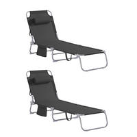 GARTENLIEGE 2ER SET Klappbar mit Kopfkissen - Schwarz, Metall (56/81/155cm) - Coonoor