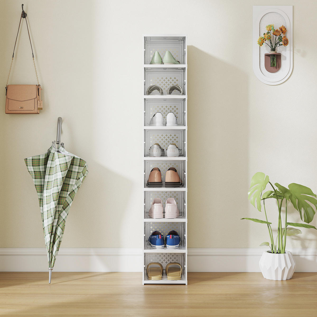 SCHUHREGAL DE-09818 8-stufig, faltbar, mit belüfteter Rückseite Weiß - Weiß, Kunststoff (35/140/26cm) - ComfortXL
