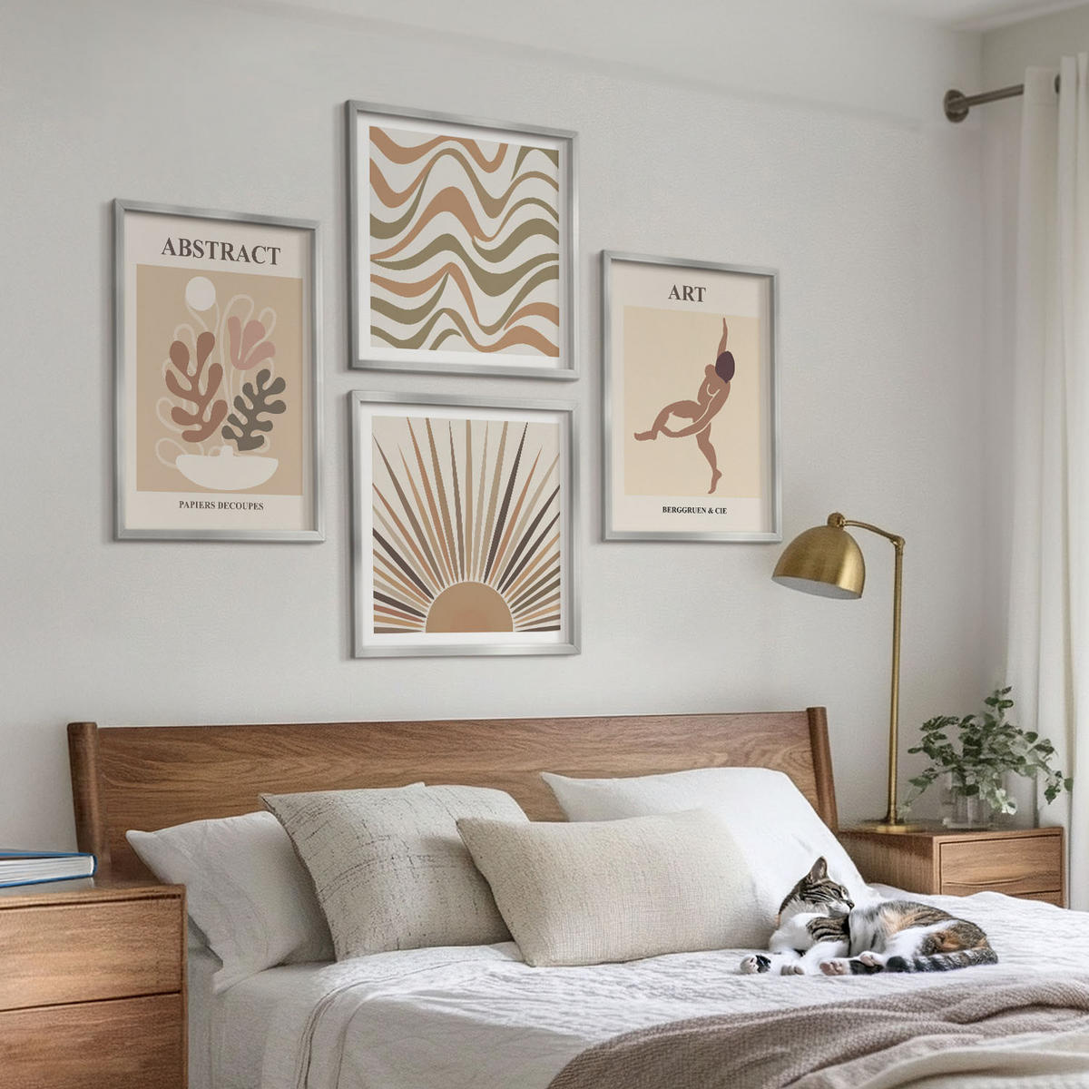 BILDER SET 4er Set - 50x50 cm & 40x60 cm Silberner Rahmen - Matisse Boho abstrakte Muster - Silberfarben, Kunststoff (50/50cm) - TULUP