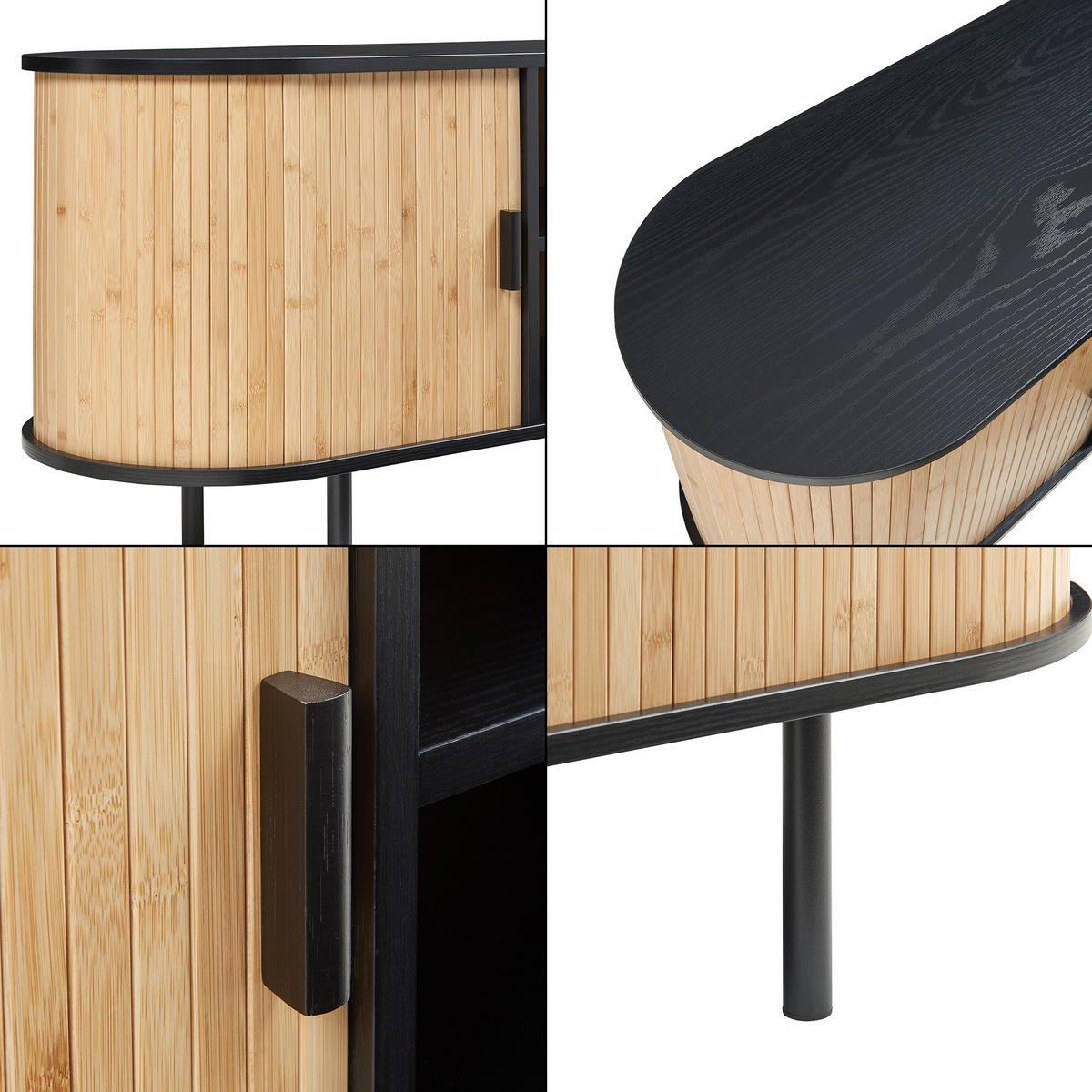 TV-ELEMENT Tvedestrand - Schwarz/Naturfarben, Holzwerkstoff/Metall (140/55/40cm) - [en.casa]