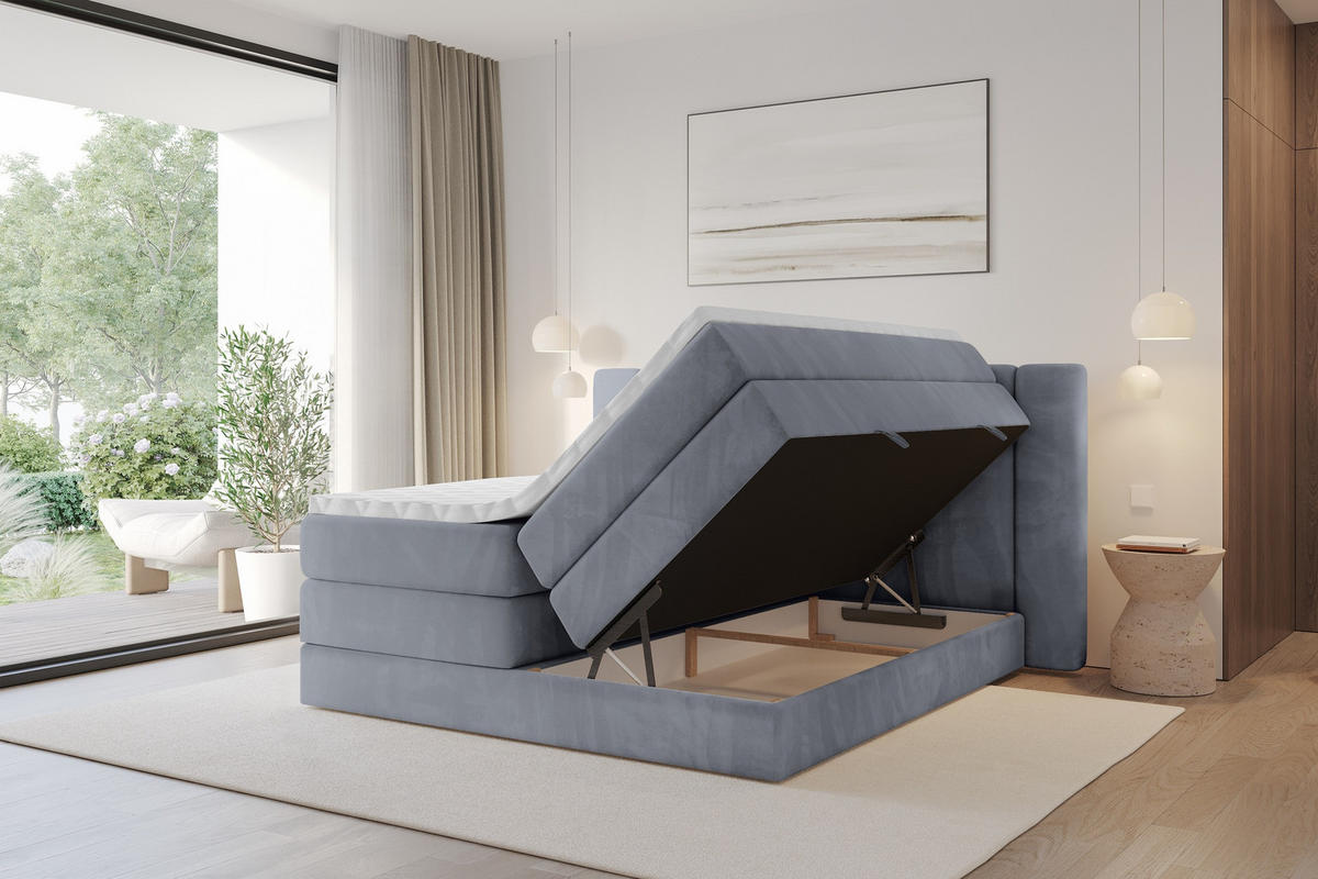BOXSPRINGBETT mit Matratze H3/H4 - EVON KING - 140x200 cm Grau - Grau, Holzwerkstoff (140/200cm) - ALTDECOR