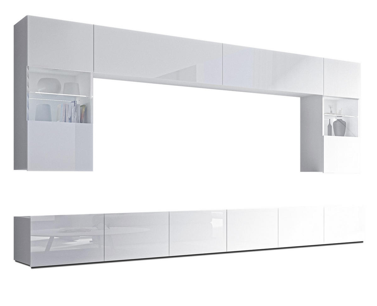 WOHNWAND Kossana 1 Modern Weiß 300/154/43 cm Stilvoll - Weiß, Holzwerkstoff/Kunststoff (300/154/43cm) - AX Living