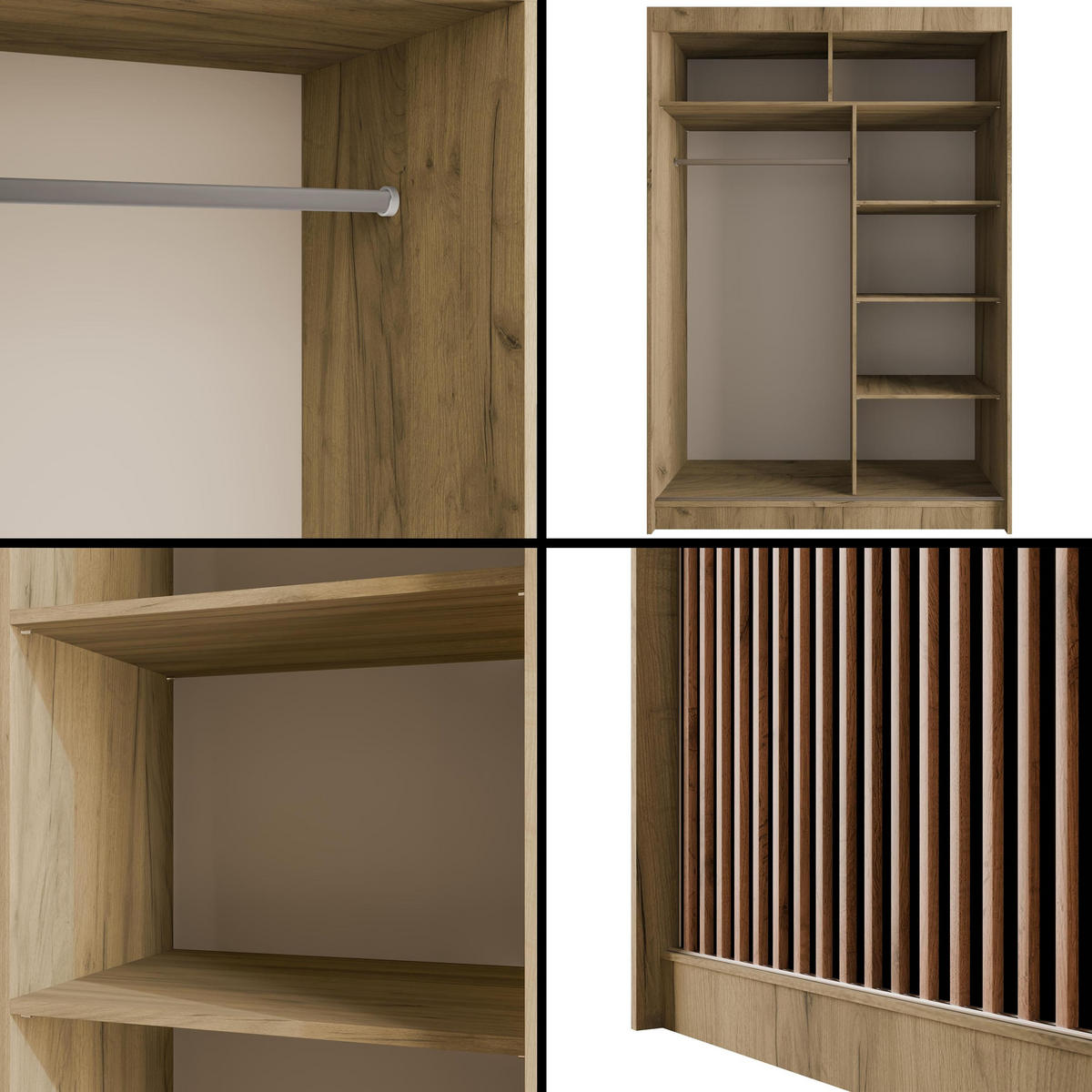 KLEIDERSCHRANK mit Lamel-Schiebetüren VILANv2 - 120 cm Eiche Kraft + Lamelle Eiche Wotan - Hellbraun/Eiche Wotan, Holzwerkstoff (120/215/61cm) - ALTDECOR