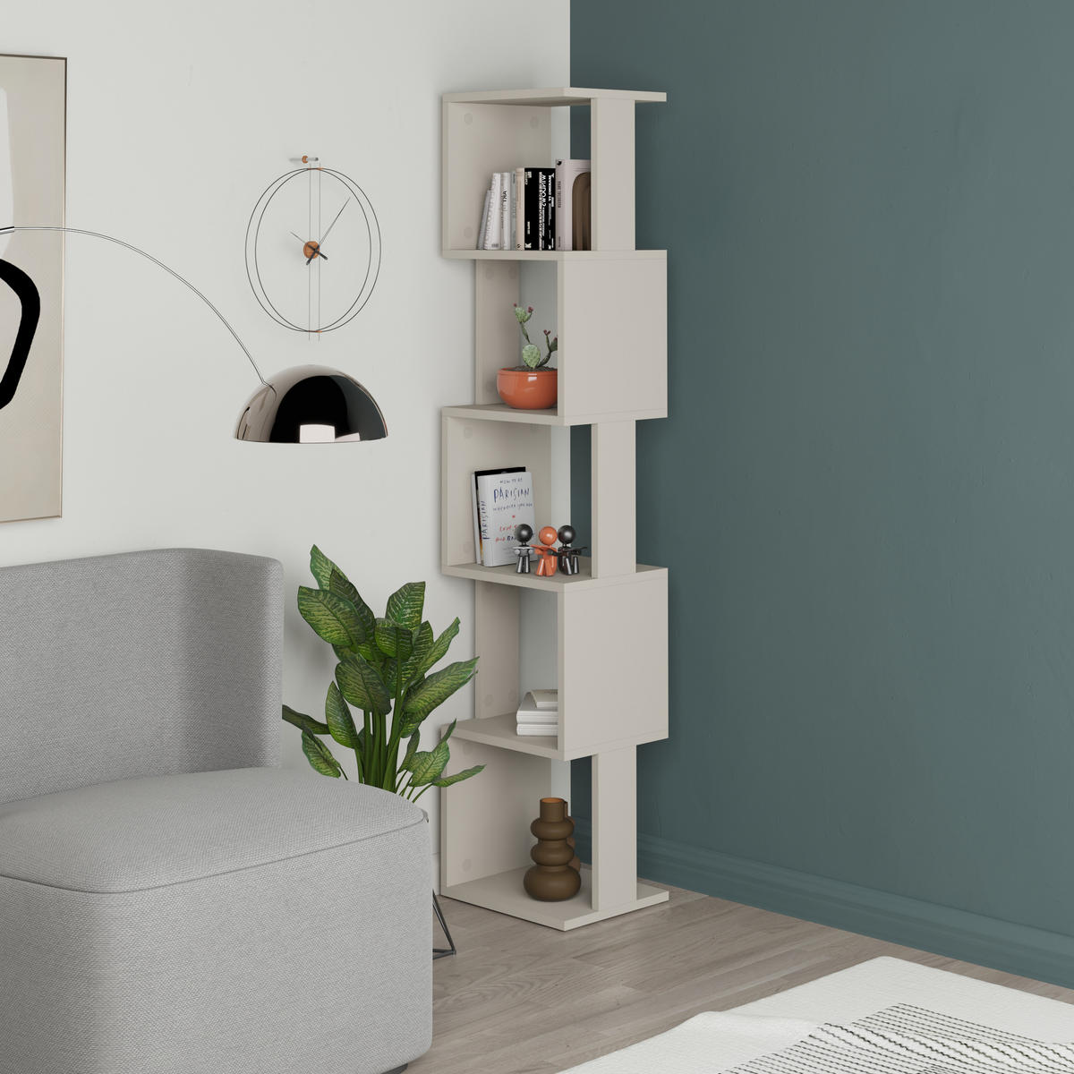 BÜCHERREGAL Piri Sandstein 35/30/161 cm - Sandfarben, Holzwerkstoff (34.8/161/29.6cm) - Decortie