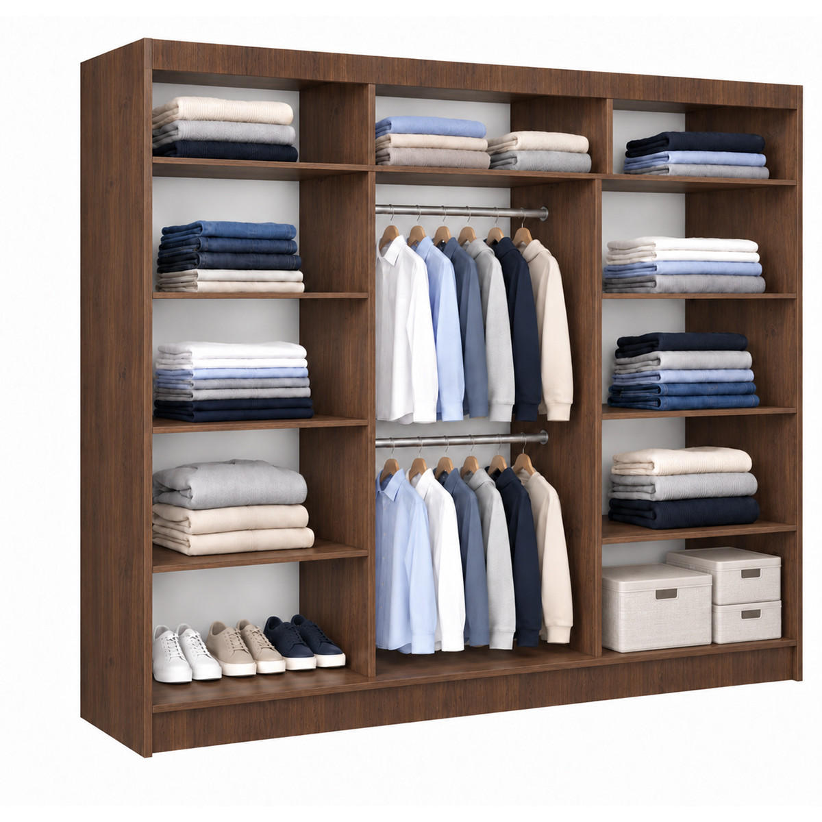 KLEIDERSCHRANK Lumil 240 cm Nussbaum Warmia Griffe schwarz - Nussbaumfarben, Holzwerkstoff (240/216/61cm) - KS Home Concept
