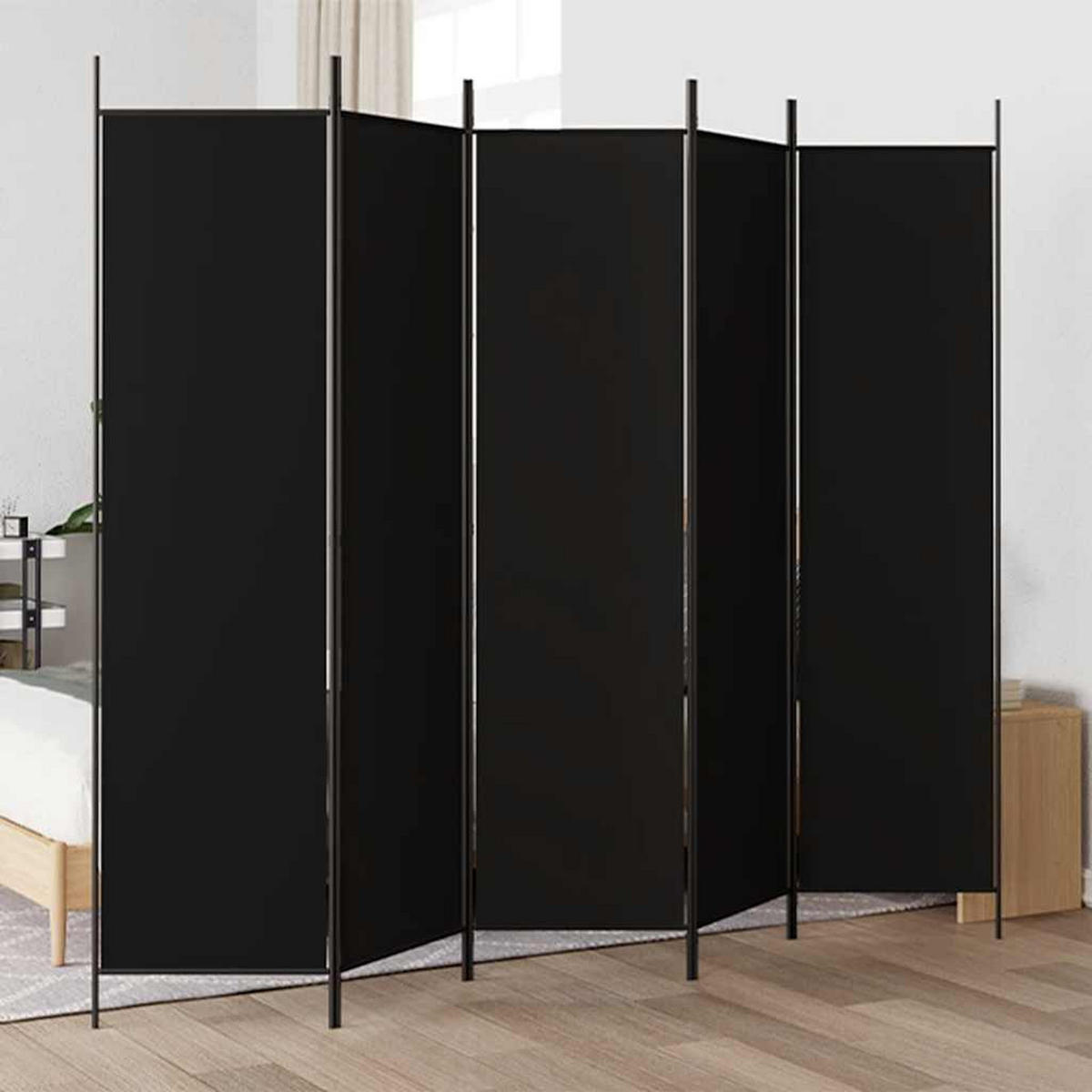 PARAVENT 5-teilig Schwarz 250/200 Cm Stoff - Schwarz, Textil (250/200/0.1cm) - vidaXL