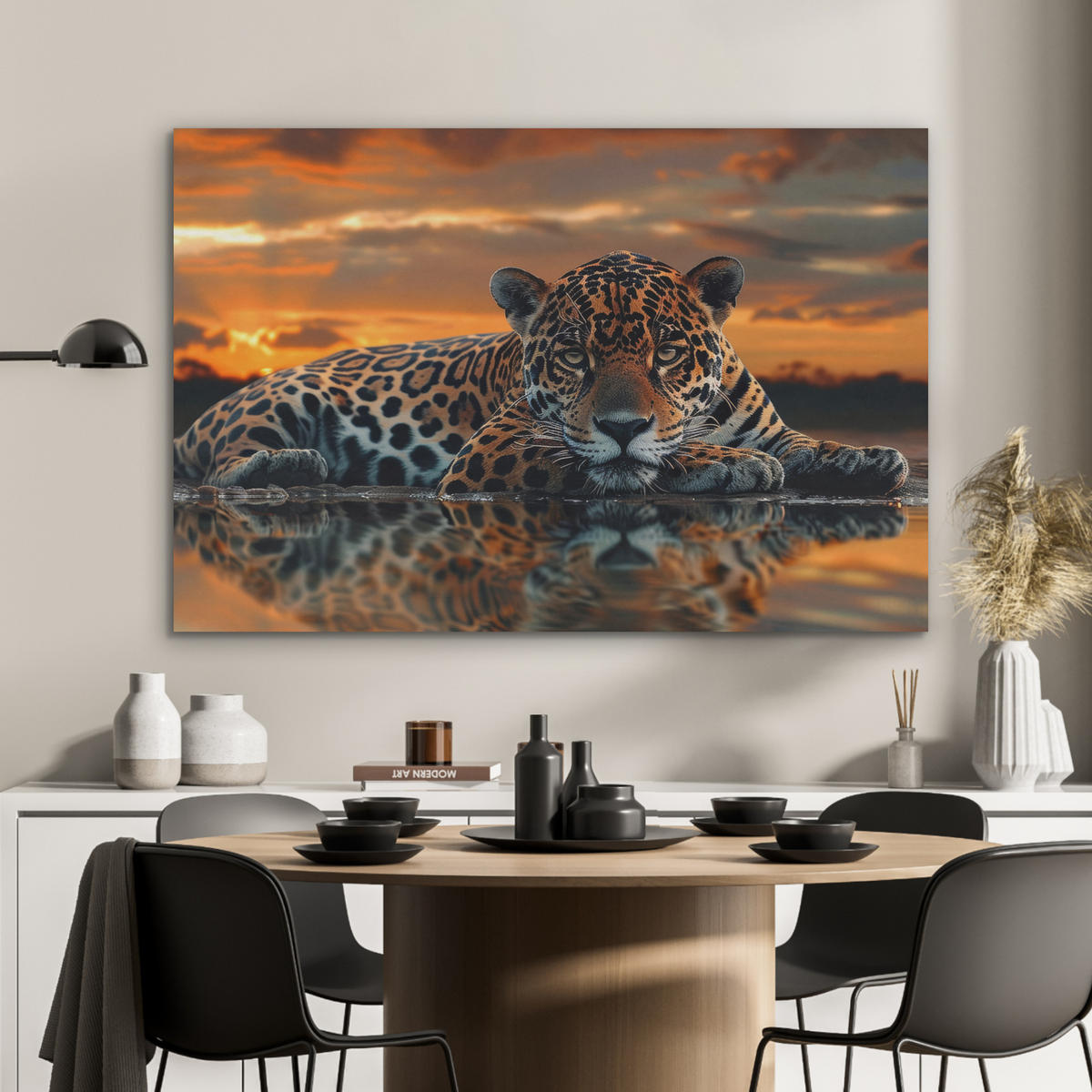 AKUSTIKPANEEL Natur - Leopard - Tier - Sonnenuntergang - Modern 100x70 cm - Orange, Textil (100/0.9/70cm) - MuchoWow