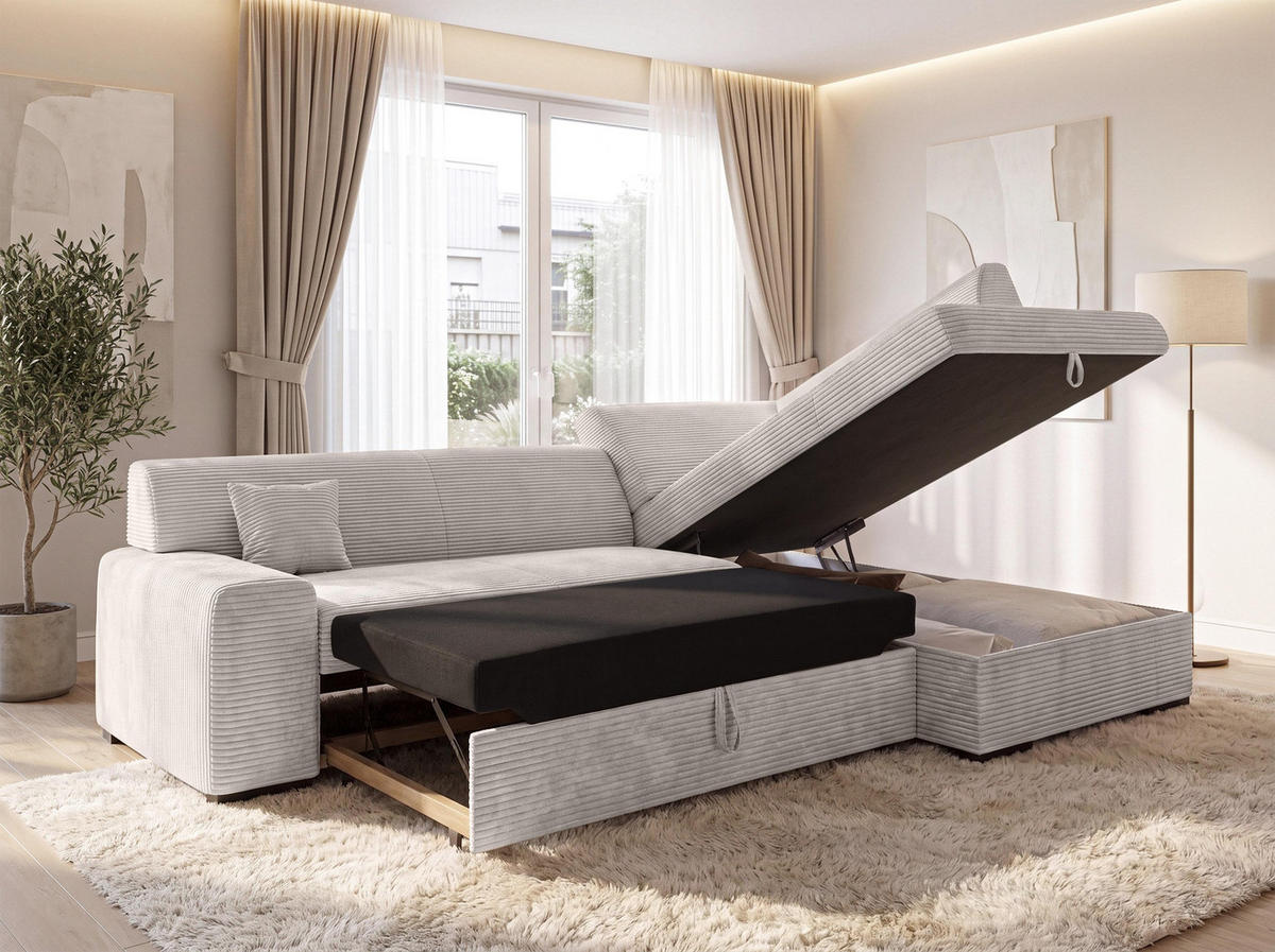 ECKSOFA L Form Minosa Weiß 260/175/71 cm Rechts mit Schlaffunktion - Schwarz/Weiß, Kunststoff/Textil (175/260cm) - AX Living
