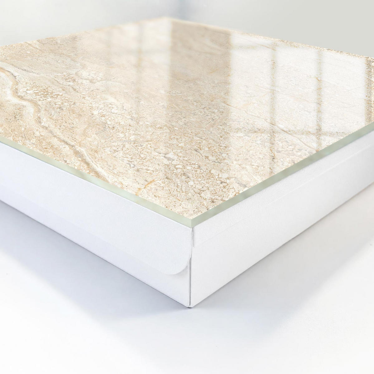SCHLÜSSELBOX Weiß 30x30 cm – Türöffnung nach rechts - Beige Wellen - Beige, Metall (30/30/5cm) - TULUP